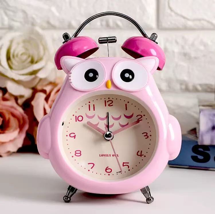 Loud Ring Metal Mini Alarm Clock, Cartoon Student Children's Special, Night Light Silent Bedside Owl