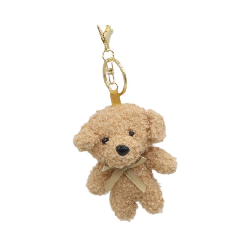Cartoon Cute Curly Velvet Bow Tie Bear Plush Keychain Bag Charm Clothes Shoes Decoration Throw Doll