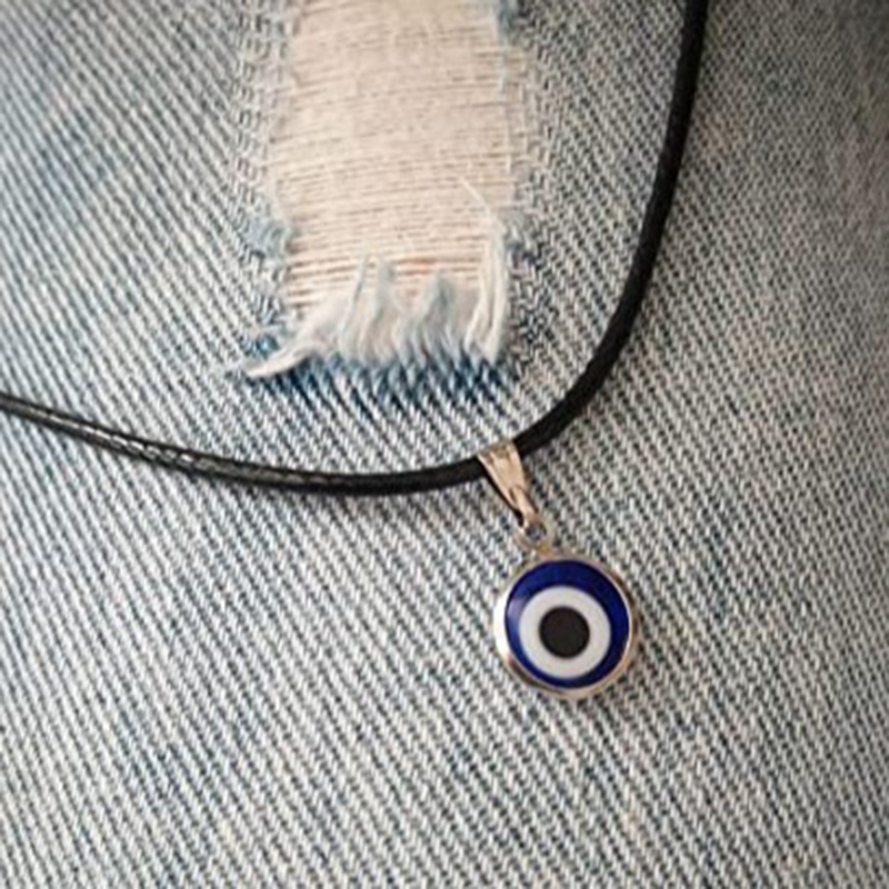 1cm Blue Evil Eye Leather Cord Alloy Necklace Evil Eye Pendant Layering