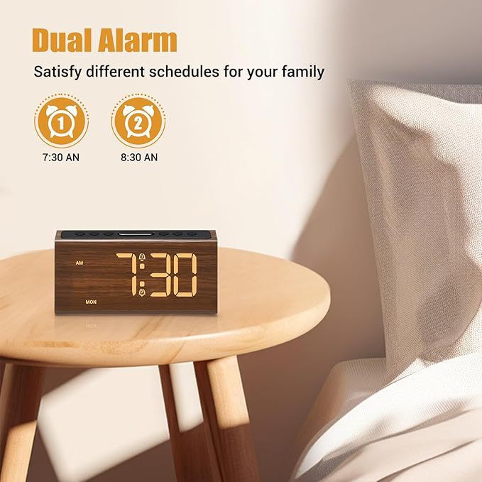 Wooden Digital Clock Multifunctional Snooze Alarm Clock Large Screen Digital Display Wood Grain Home Desktop Decoration Clock