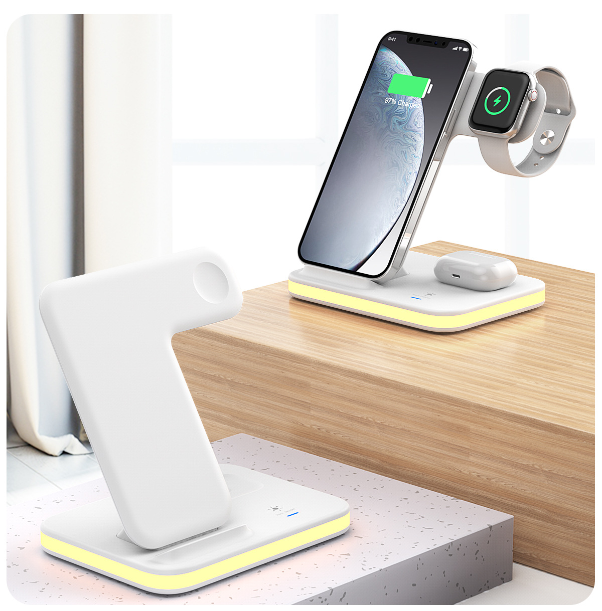 Multi-function wireless charger multi-function wireless charger stand wireless charger night light 4-in-1 with light wireless charger
