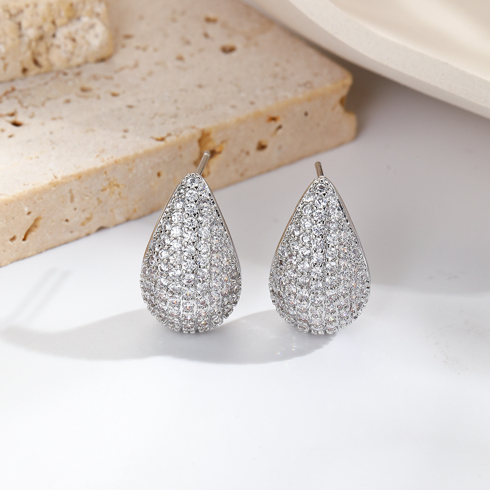 Copper inlaid full zircon hollow drop earrings women's exquisite semi-hollow small pepper ear ornament