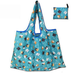 Portable 210D nylon drawstring storage bag waterproof polyester drawstring zipper folding shopping bag