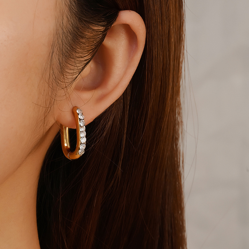 Glue diamond stainless steel earrings for women, set with zircon ear clips, ear accessories