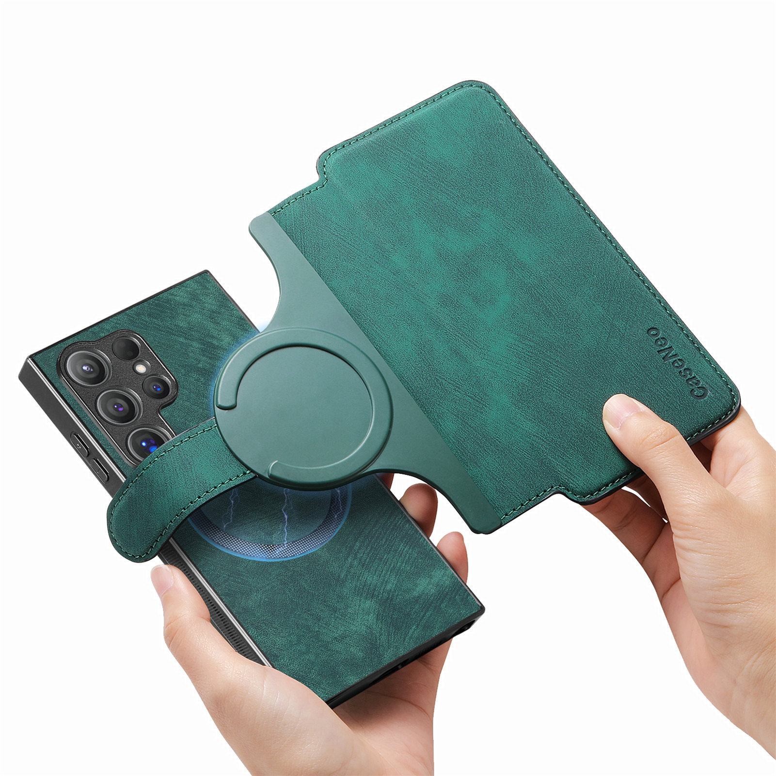 Magnetic detachable two-in-one front cover for Samsung S26Ultra phone leather case strong magnetic card slot stand