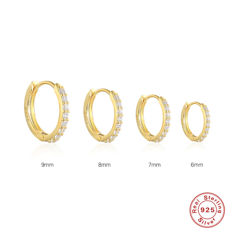 925 sterling silver circle earring ear buckle jewelry simple colored zirconia ear hoop earring for men and women