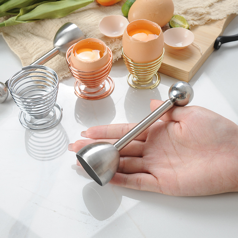 304 Stainless Steel Spring Egg Opener Egg Holder Set Elastic Egg Cracker Household Egg Opener