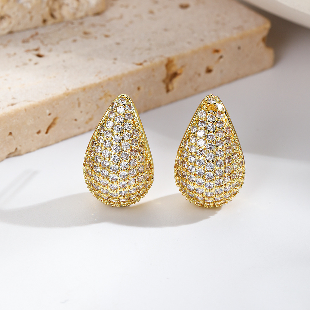 Copper inlaid full zircon hollow drop earrings women's exquisite semi-hollow small pepper ear ornament