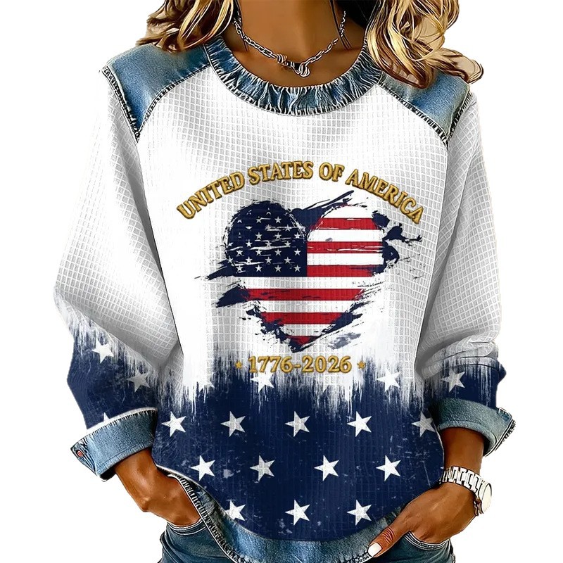 2026 Autumn Winter Women's New Patriotic USA Founding Print Women's Casual Round Neck Sweatshirt