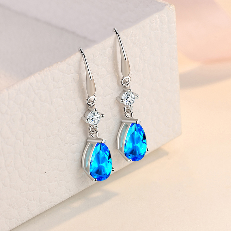 Zirconium earrings with hooks for women, sweet tassel medium-long water drop earrings