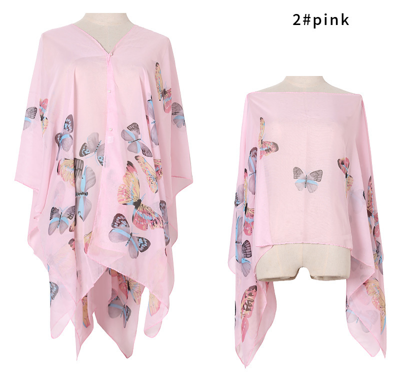 Summer Sun Protection Imitation Silk Shawl Butterfly Print Sun Protection Shawl Gift Silk Scarf Shawl