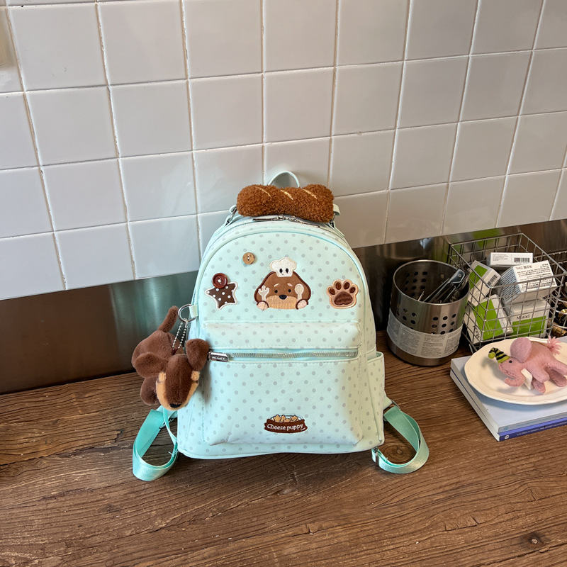 2026 New Cartoon Chef Dog Polka Dot Backpack for Women Cute Embroidery Student School Bag Large Capacity Commute Backpack