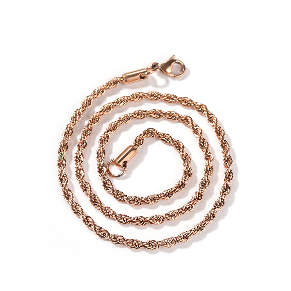 Necklace Men Hip Hop Stainless Steel Gold Twist Chain Simple Solid Chain Twisted Rope Chain Accessories
