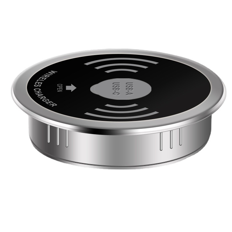 15W Smart Home Furniture Office Embedded Desktop Wireless Charger with USB Fast Charging Phone Qi Wireless Charger
