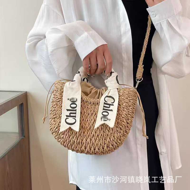 2024 new straw woven bag large capacity straw basket bag casual beach bag women