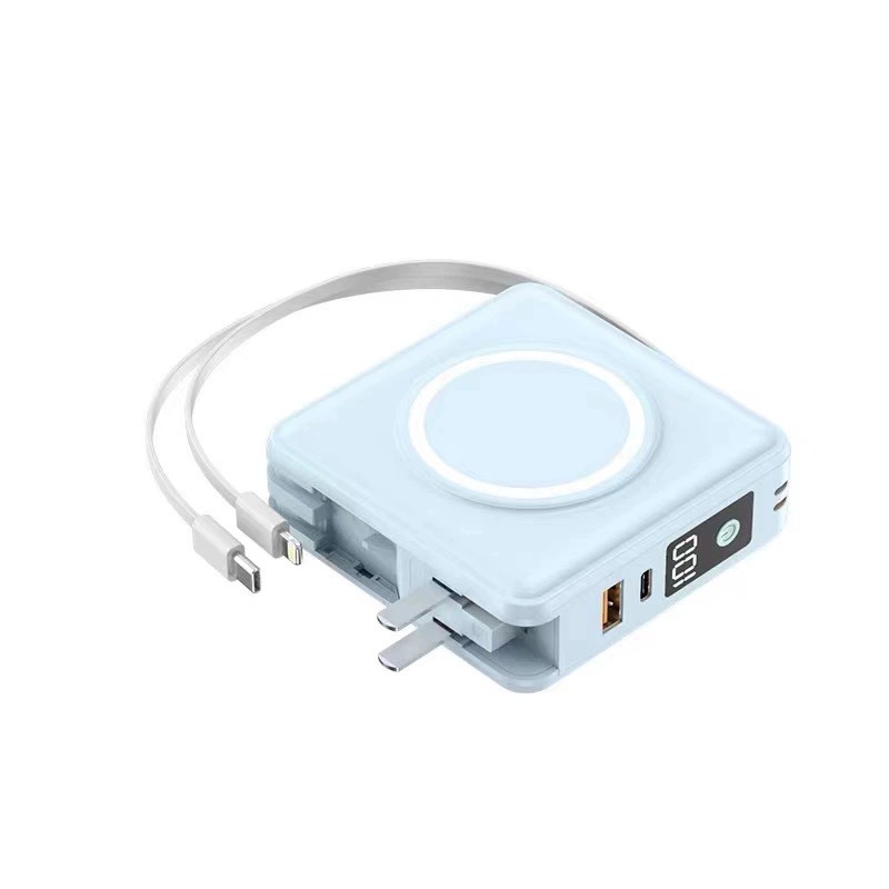 All-in-one plug fast charging wireless magnetic charging power bank PD20W dual cable 15000MA