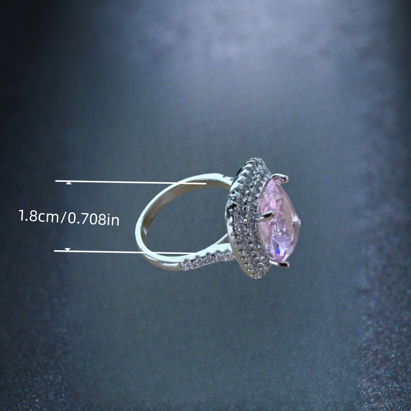 Rectangular pink zircon ring elegant micro-set zircon ring jewelry
