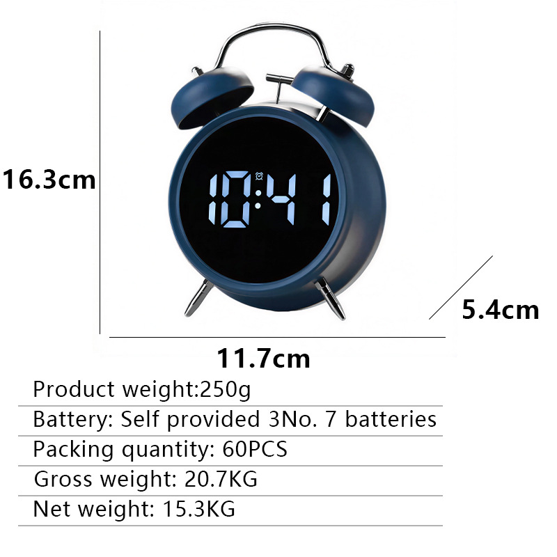 New bedroom electronic display ringing alarm clock super loud sound LED metal simple electronic clock
