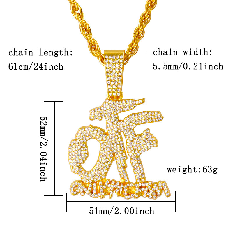 Hip-hop full diamond spliced letter OFF pendant necklace punk rap Cuban jewelry