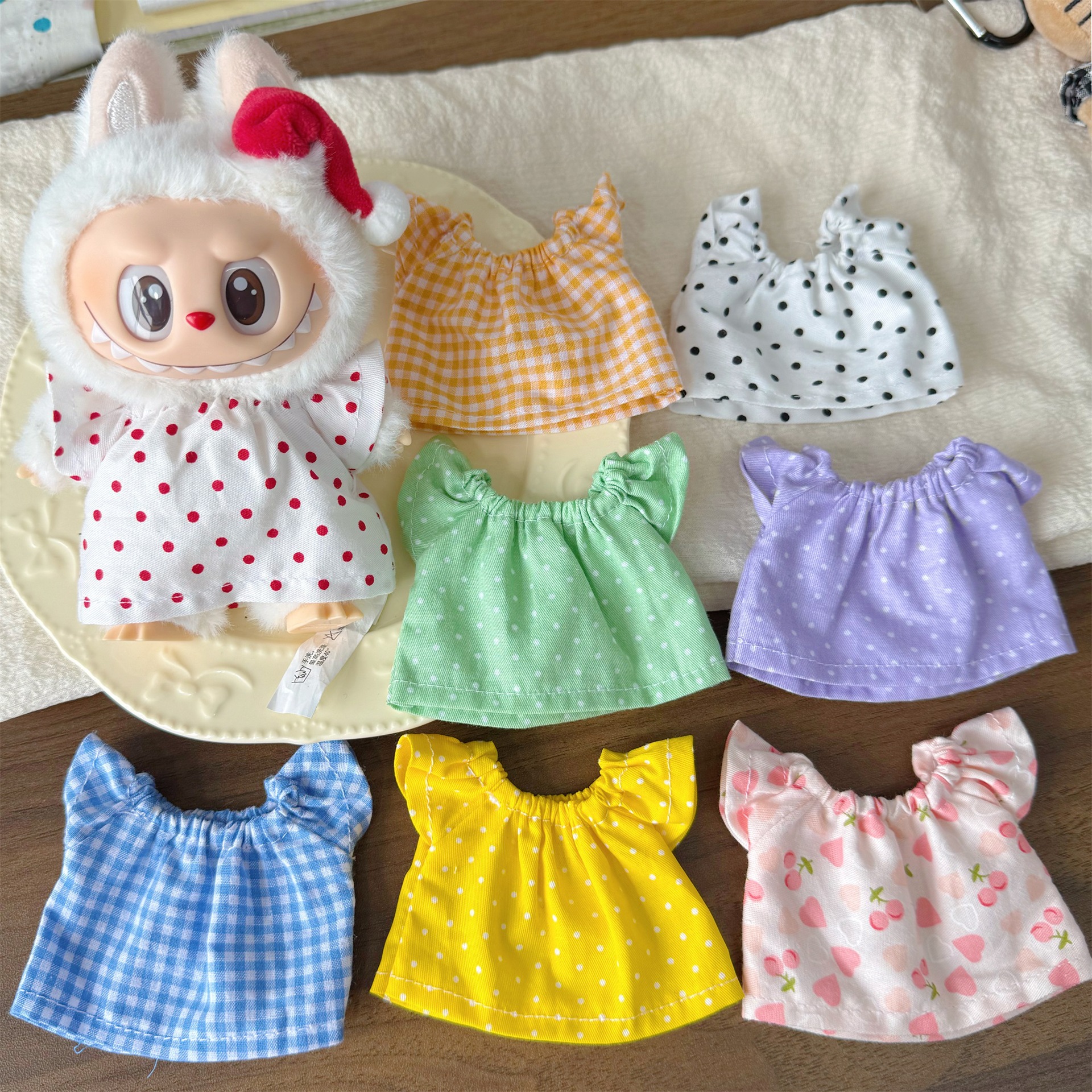 New 17cm Labubu doll clothes doll dress off-shoulder dress crying baby Bikini Bottom ugly fish accessories