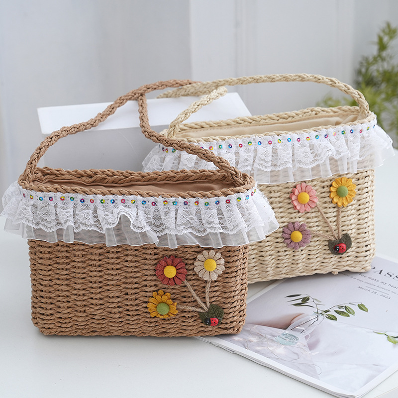 Crossbody Woven Bag Sunflower Hollow Out Simple Fresh Straw Bag Summer Vacation Leisure Women's Bag Square