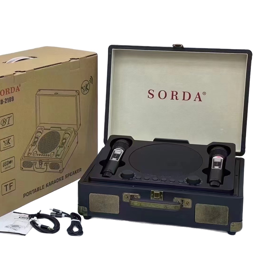 Bluetooth Speaker SD2109 Wood Box Portable Outdoor Wireless Dual Microphone K-Song Machine Home Children