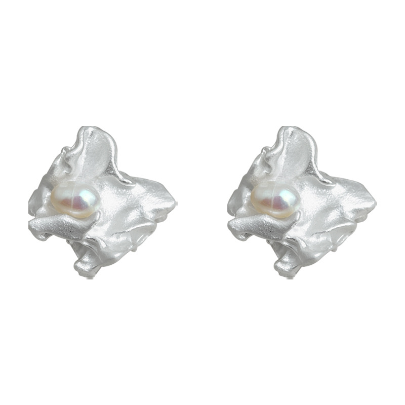 Misty rain irregular freshwater pearl liquid silver new earrings studs for women