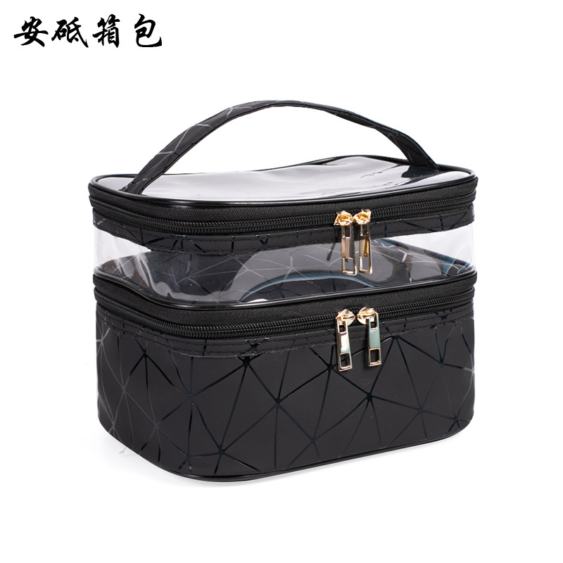 New Metal Transparent Double-Layer Cosmetic Bag Multifunctional Handheld Waterproof Toiletry Bag Storage Bag
