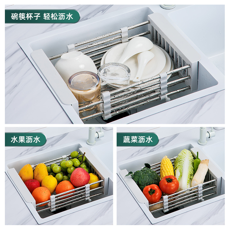Stainless Steel Multifunctional Drain Basket Kitchen Supplies Sink Vegetable Basket Retractable Foldable Wash Fruit Vegetable Basin
