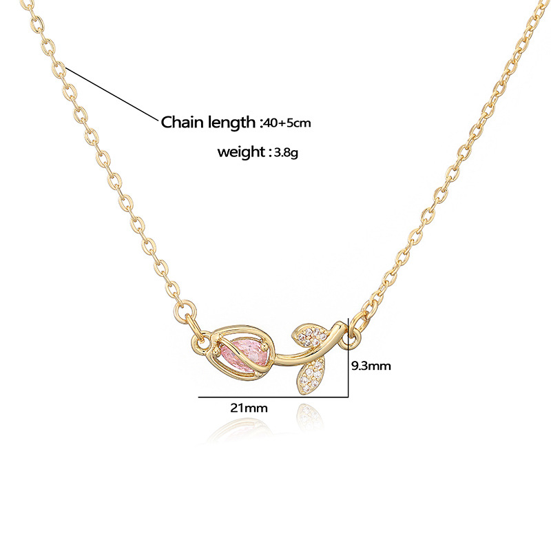 Copper Inlaid Colorful Diamond Tulip Ring, Earrings, Necklace for Women Flower Petal Jewelry Set