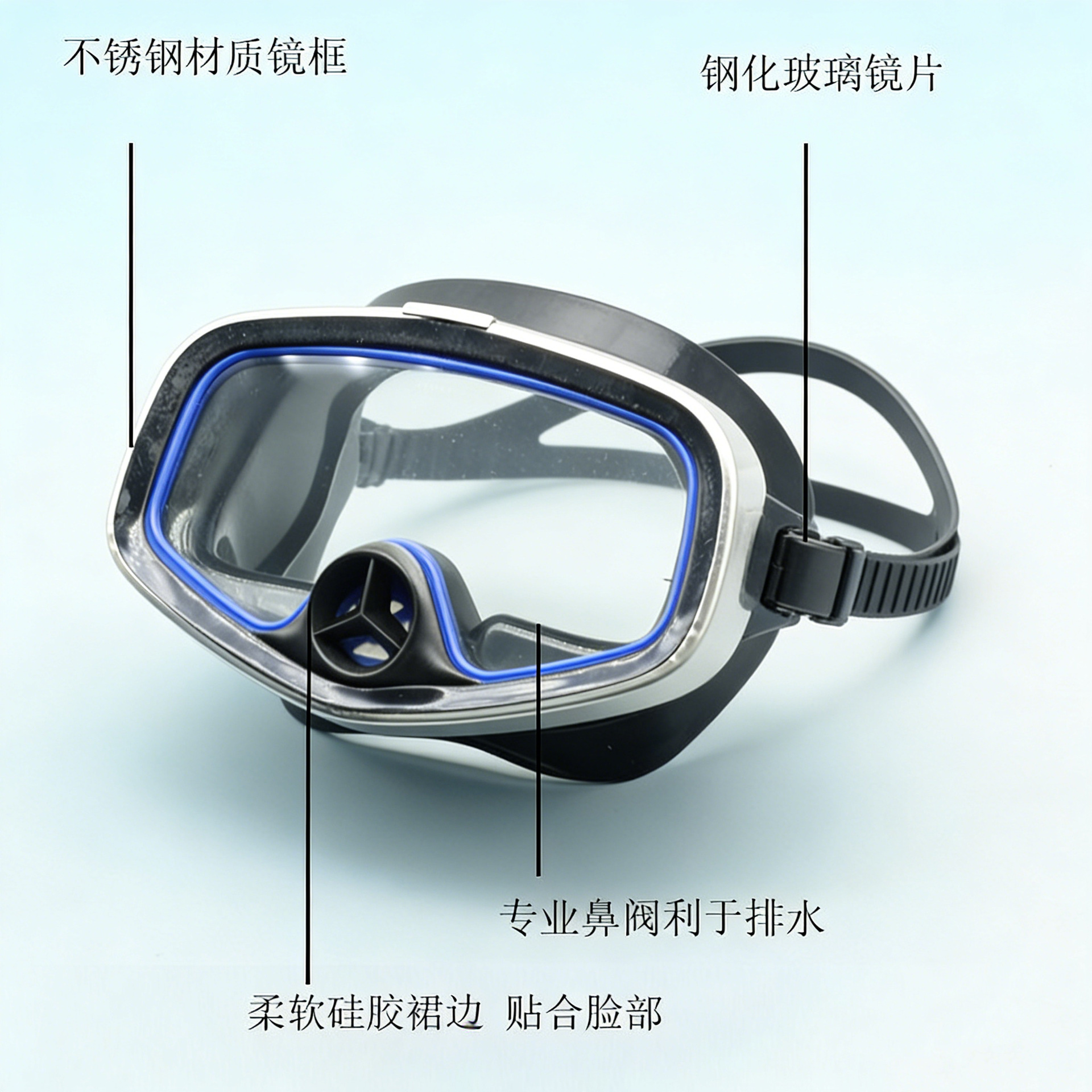 Professional valve diving mask silicone large frame field of view adult men and women beachcombing lightweight tempered glass snorkeling mask