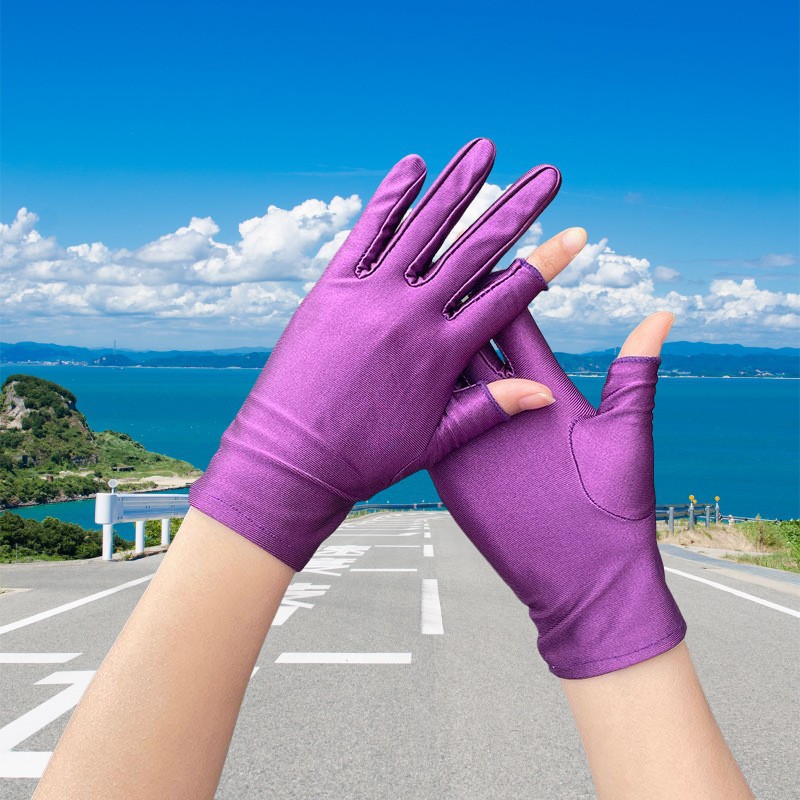 Sunscreen Gloves for Men and Women Thin Ice Silk Breathable Driving Riding Fishing Half Finger Tea Picking Nail Art Leakage 25 Fingers