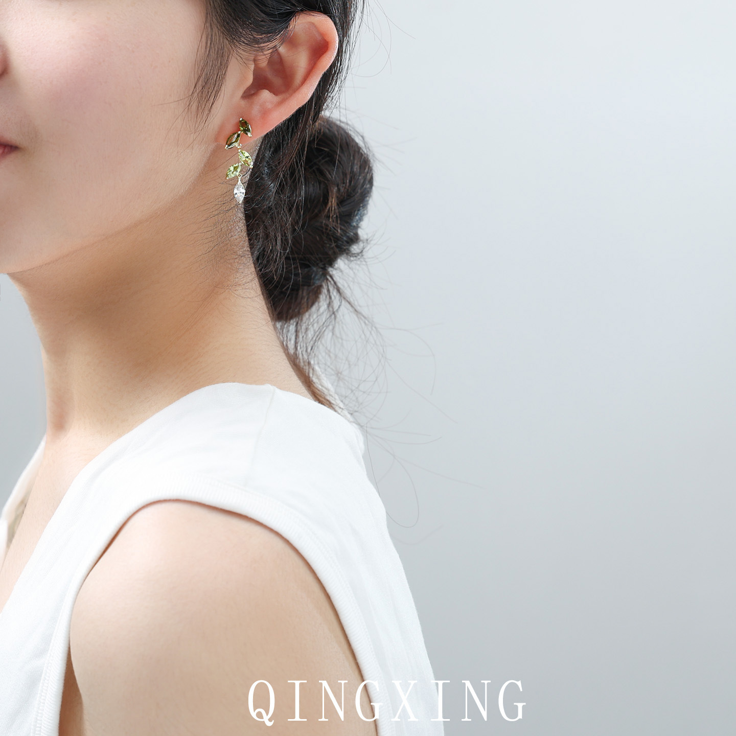 Forest Style Fresh Olive Green Gradient Zirconia Leaf Earrings Exquisite Women's Ear Jewelry