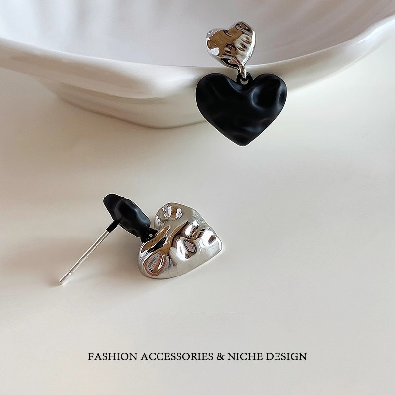 AB Asymmetrical Two-Color Heart Stud Earrings Women Niche Earrings Ear Accessories