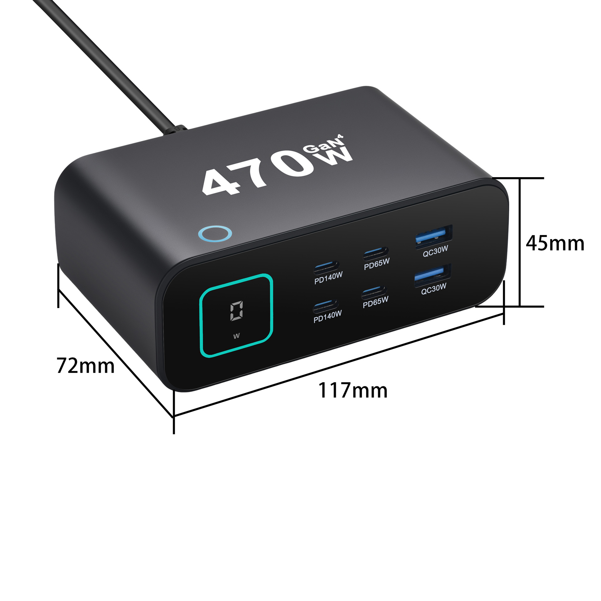 New TFT Display Desktop Charger Multi-Function Charger GaN PD3.1 Fast Charger 140W Multi-Port Fast Charger 470W