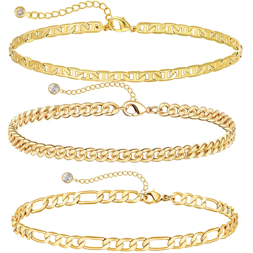 New Simple Electroplated Simple Paperclip Chain Cuban Chain Bead 5-Piece Bracelet Set Hand Jewelry