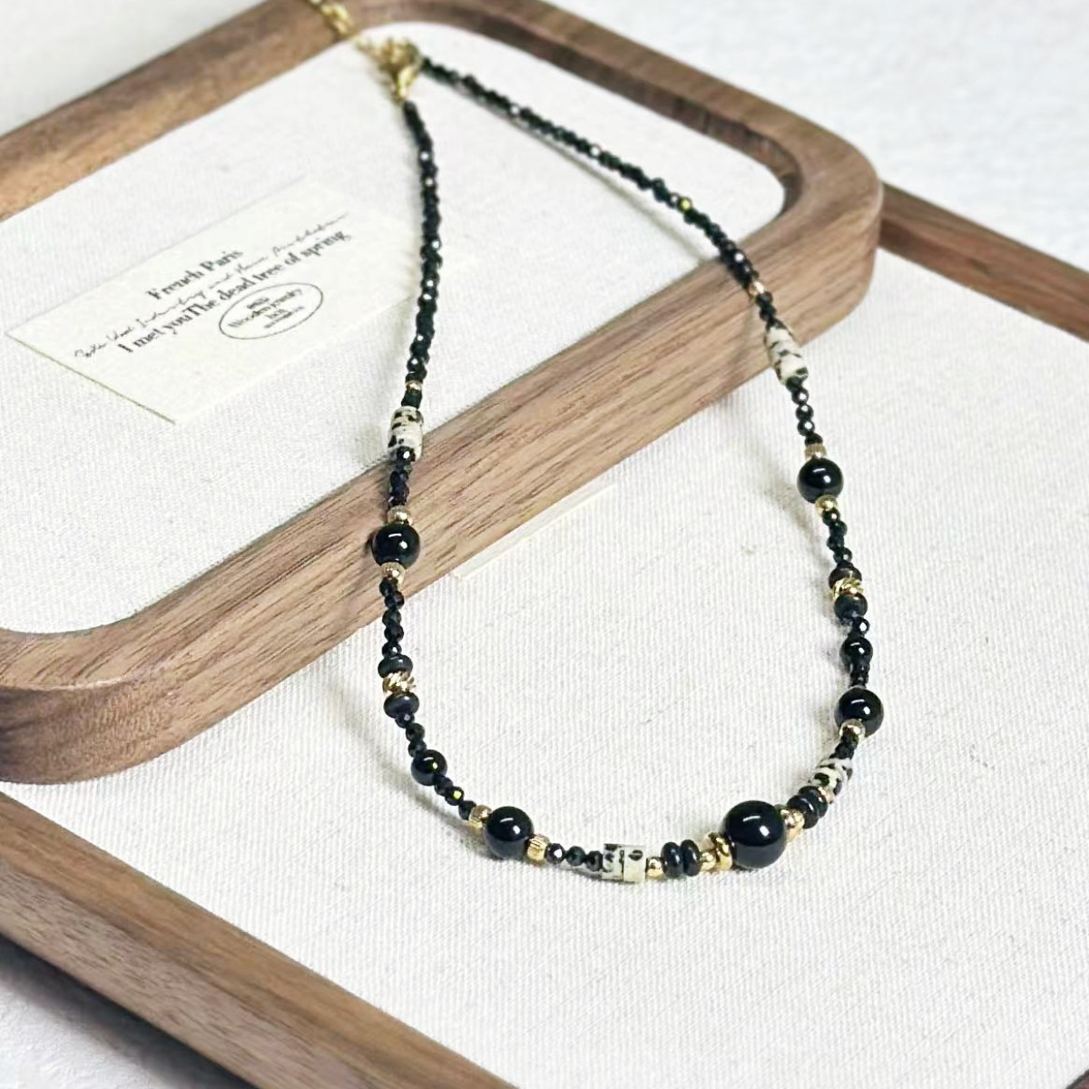 Original Design Extended Sweater Chain Black Spinel Agate Beaded Necklace Crystal Freshwater Pearl Lapis Lazuli Necklace