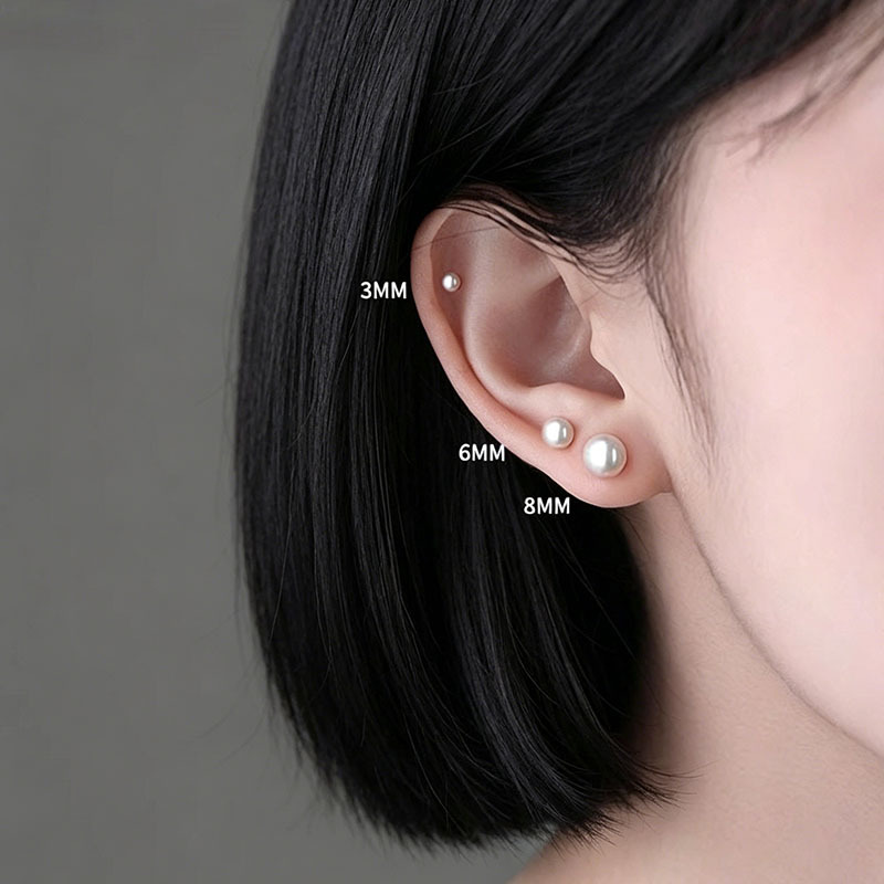999 Pure Silver Genuine Freshwater Pearl Earrings for Women Anti-Blocking Needle Ear Hole Nurturing Small Earrings Ear Cartilage Earrings