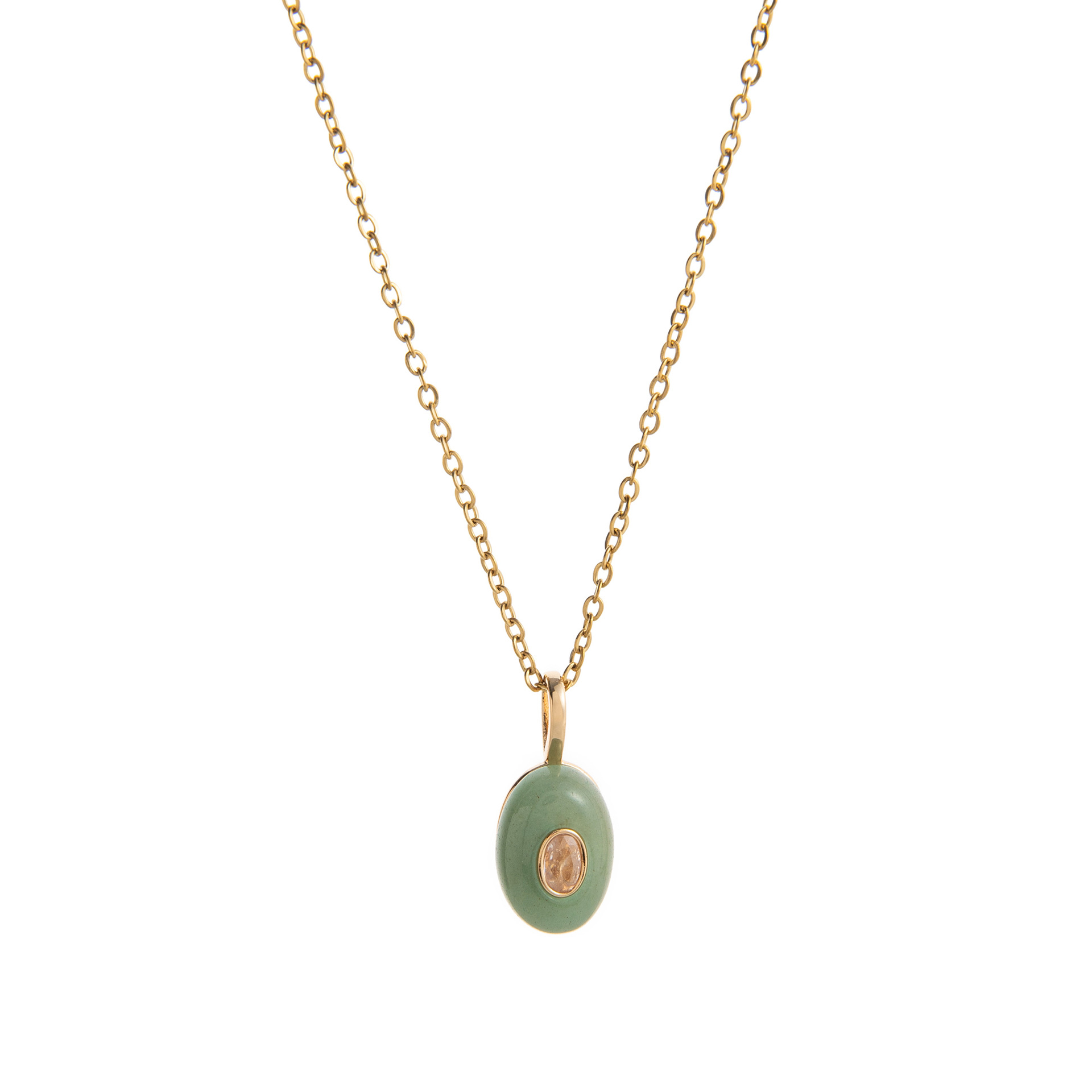 Titanium steel plated 18k gold natural stone rhinestone teardrop necklace multi-color accessory