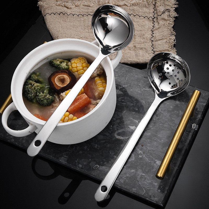 316 stainless steel thickened soup spoon and slotted spoon for kitchen use, large hot pot spoon