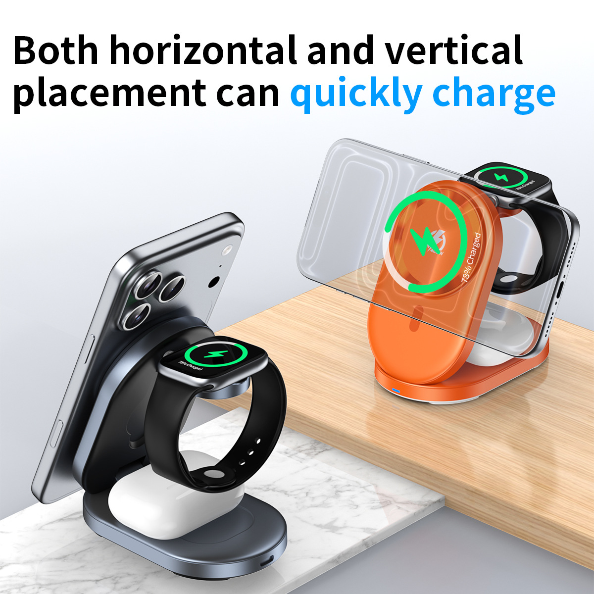 Qi2 magnetic 25W three-in-one wireless charger foldable stand for Apple 17Max/iPhone