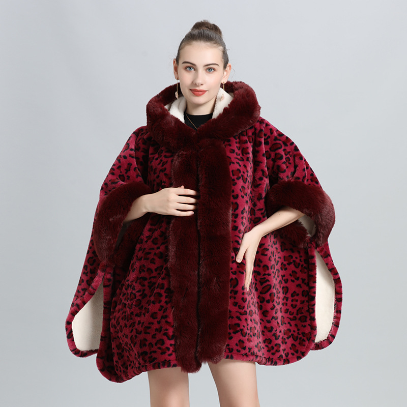 Live Supply Cape Shawl Fleece Lined Thickened Fur Collar Tassel Knitted Shawl Plus Size Wool Coat 0961#