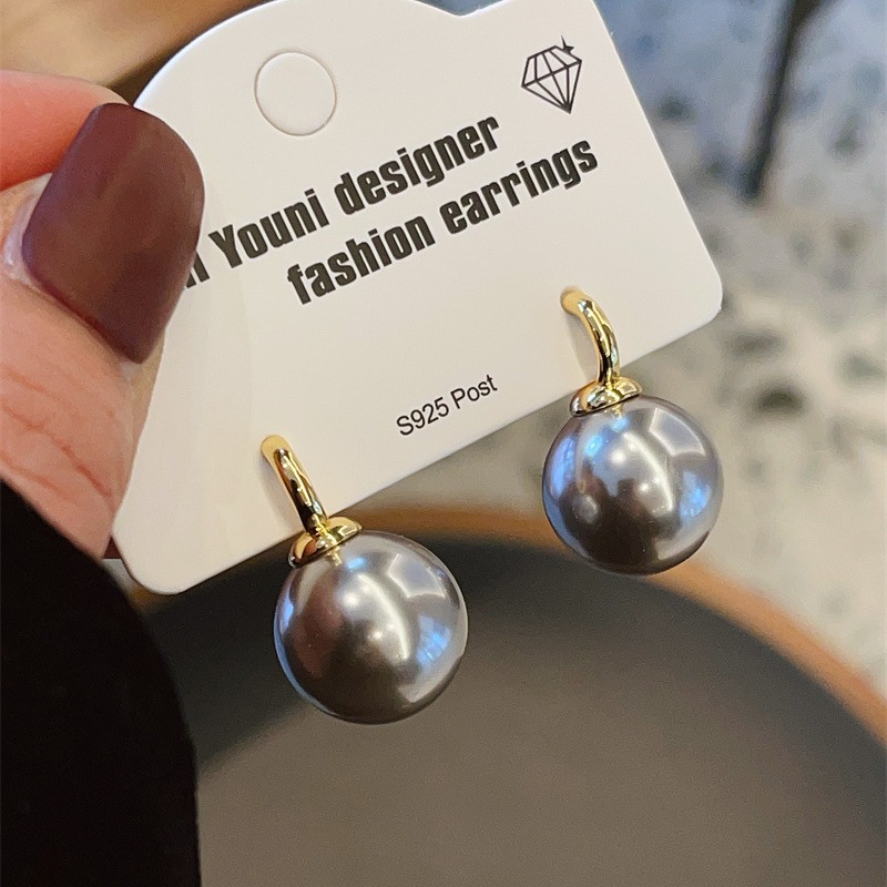 True Akoya Gray Pearl Earrings Women C-Shaped Hoop Ear Studs Ear Accessories