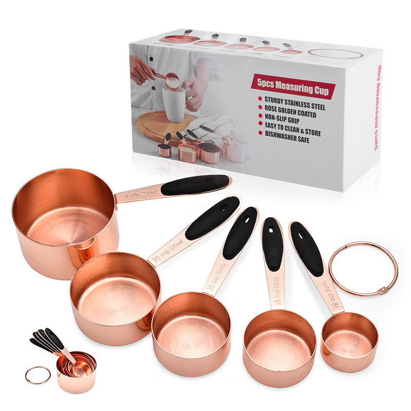 DIY Baking Tool Rose Gold Stainless Steel Measuring Cup 5-Piece Set Measuring Cup Baking Set