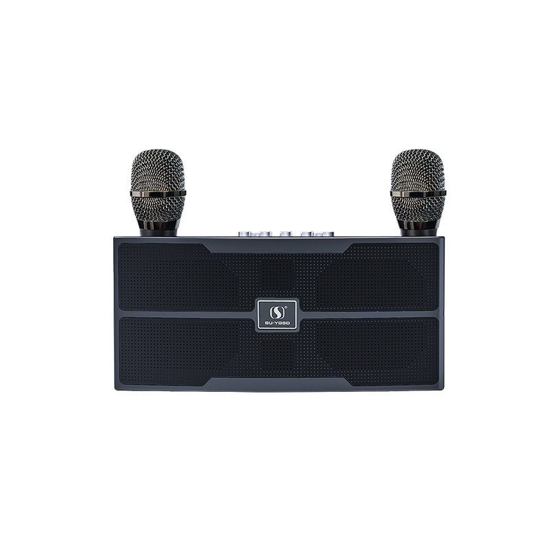 YS201 Wireless Bluetooth KTV Small Speaker Rock Bass Small Cannon Speaker Dual Microphone All-in-One Home Set