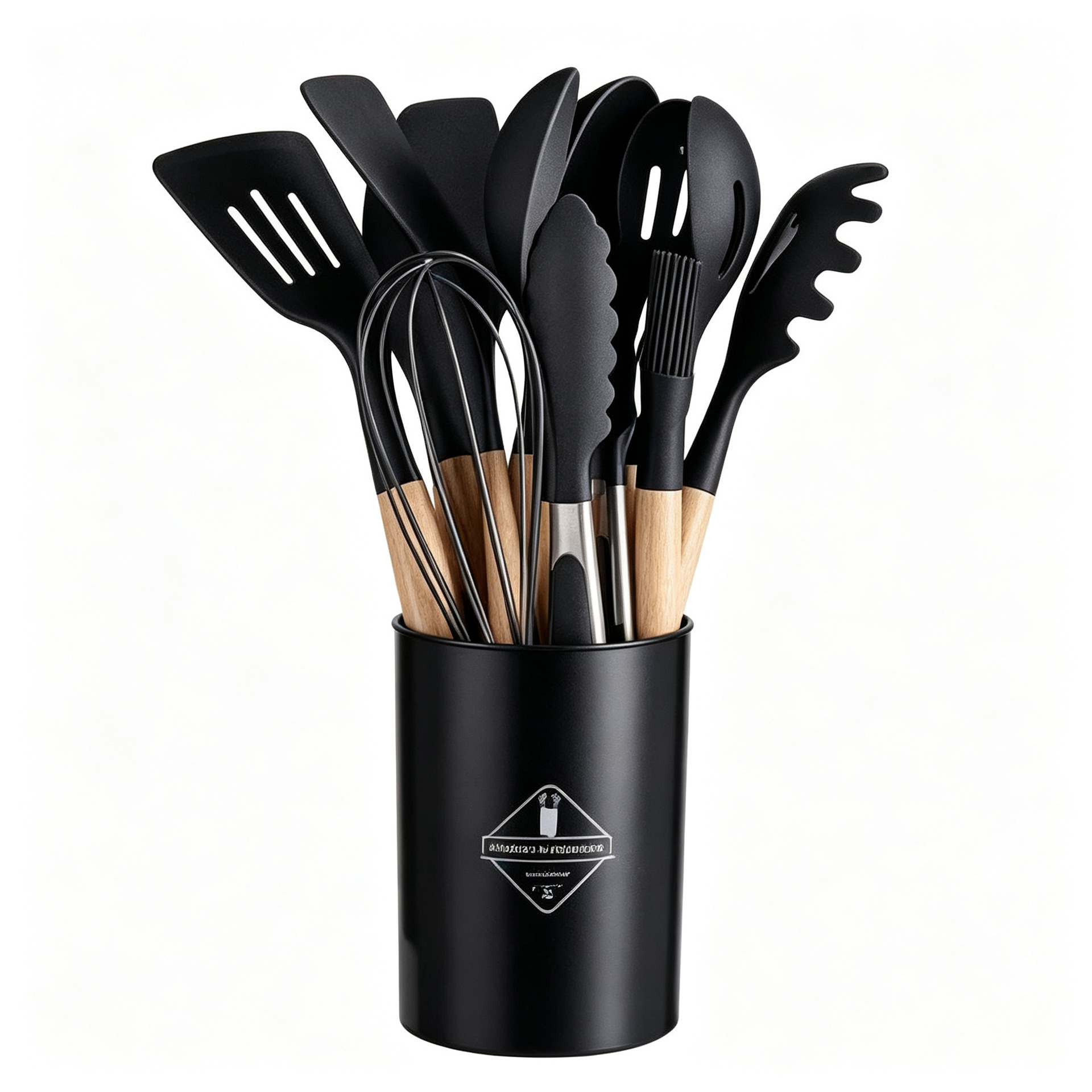 Wooden Handle Silicone Kitchen Utensils 12-Piece Set Non-Stick Pan Spatula Skimmer Ladle Cooking Tool Set