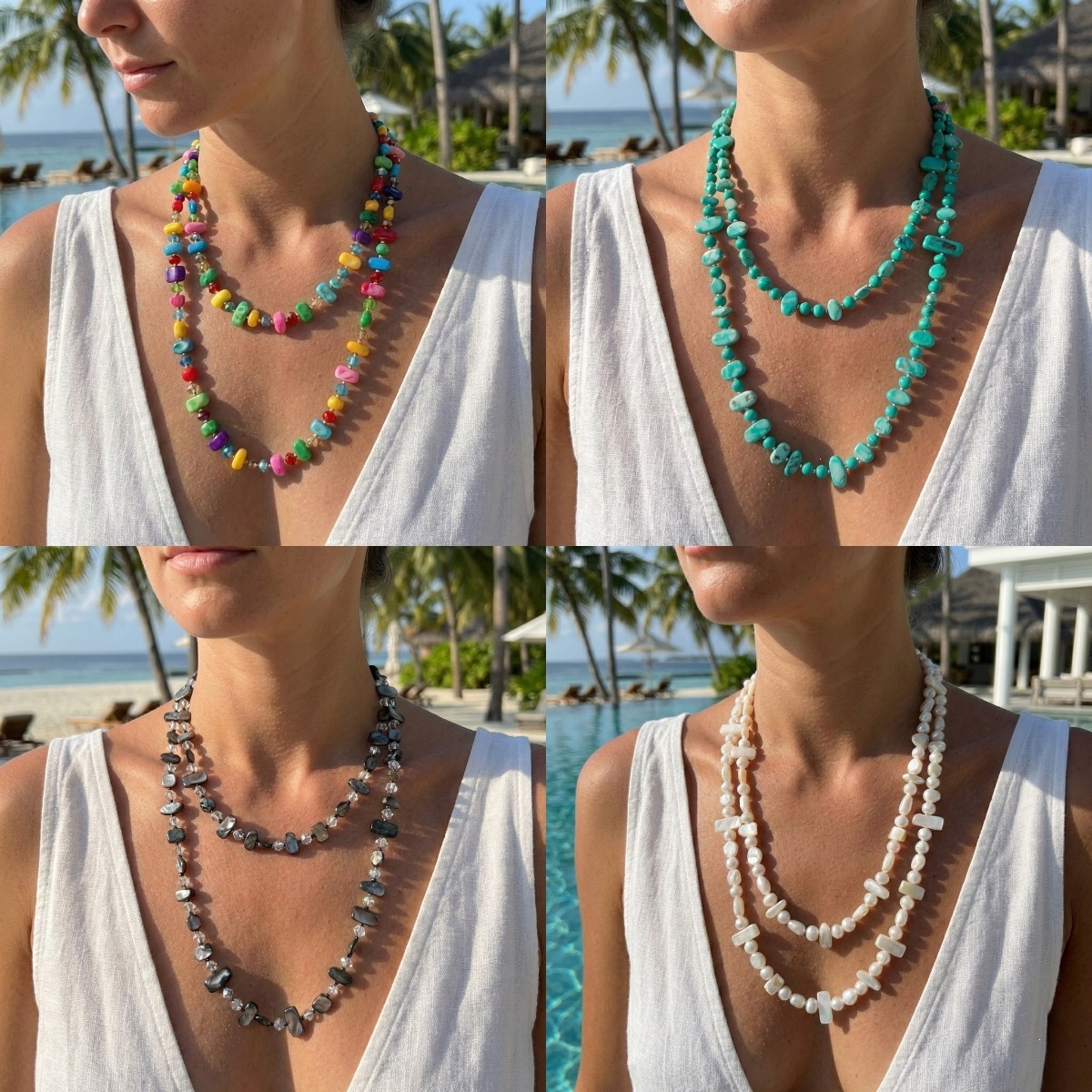 Colorful Natural Stone Beaded Accessories Bohemian Ethnic Style Necklace Niche Sweater Chain Women