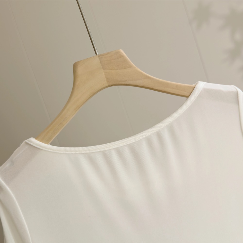 Draped collar acetate short-sleeve white T-shirt women's summer pleated waist top