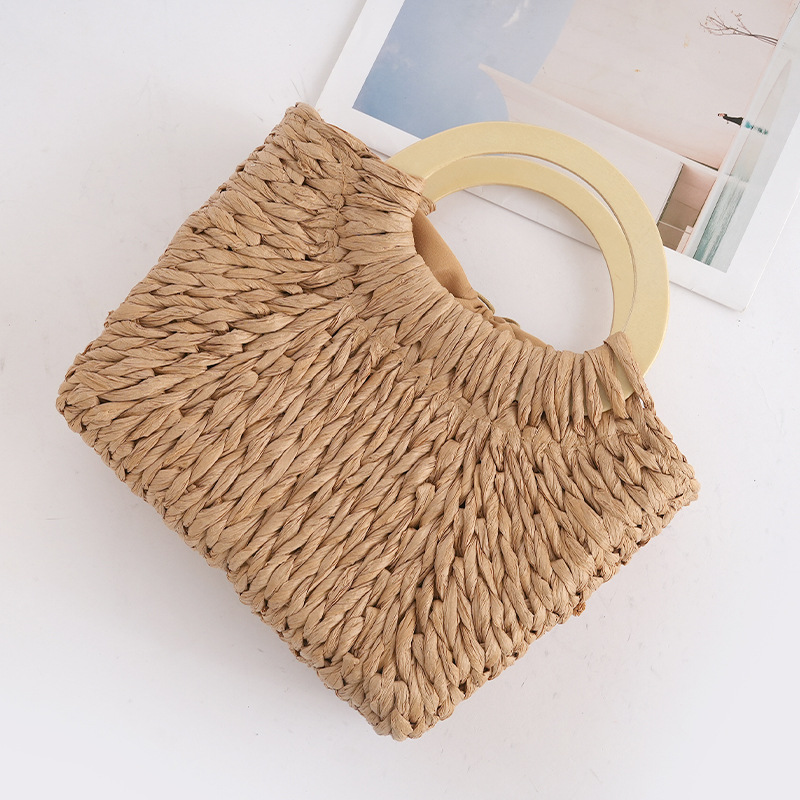 Niche Handheld Paper Rope Woven Bag Outing New Vacation Leisure Beach Bag Women's Handmade Basket Bag