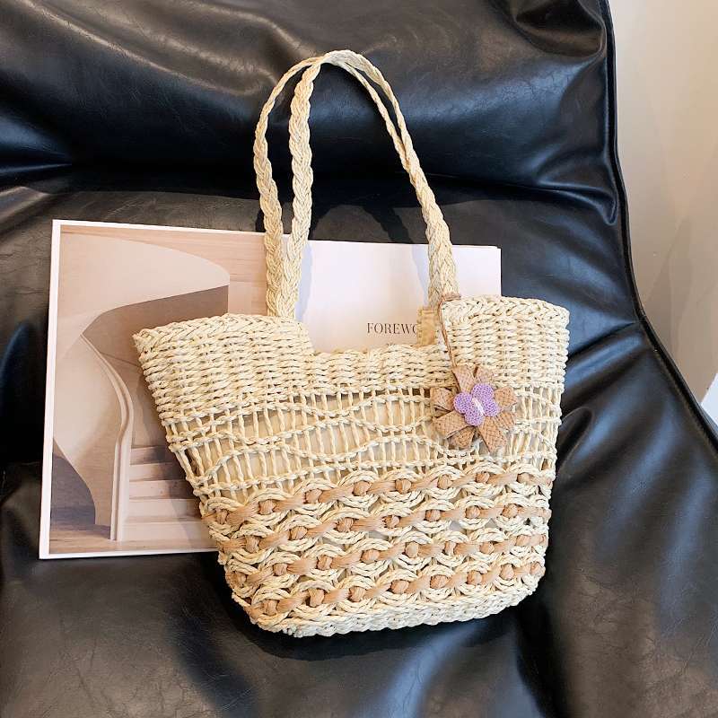 Summer Hollow Straw Bag Women's Handwoven Bag Large Capacity Single Shoulder Tote Bag Beach Vacation Beach Bag Straw Bag
